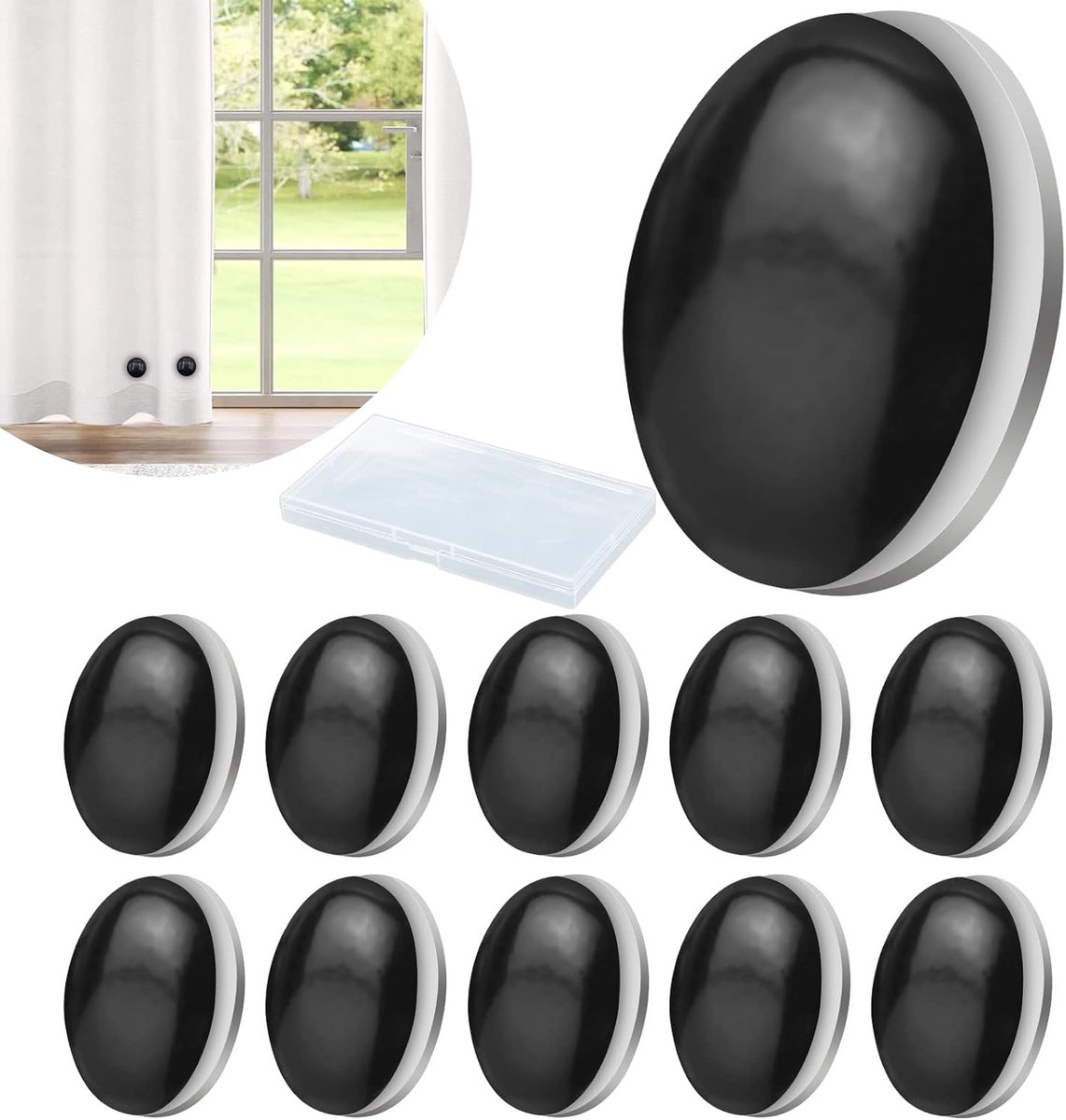 Magnetische Gordijngespen - 12 Sterke Magnetische Gordijngewichten - Zwart Ronde Magneten voor Douchegordijnen en Tafelkleden - Extra Zwaar - Antislip - Zwart