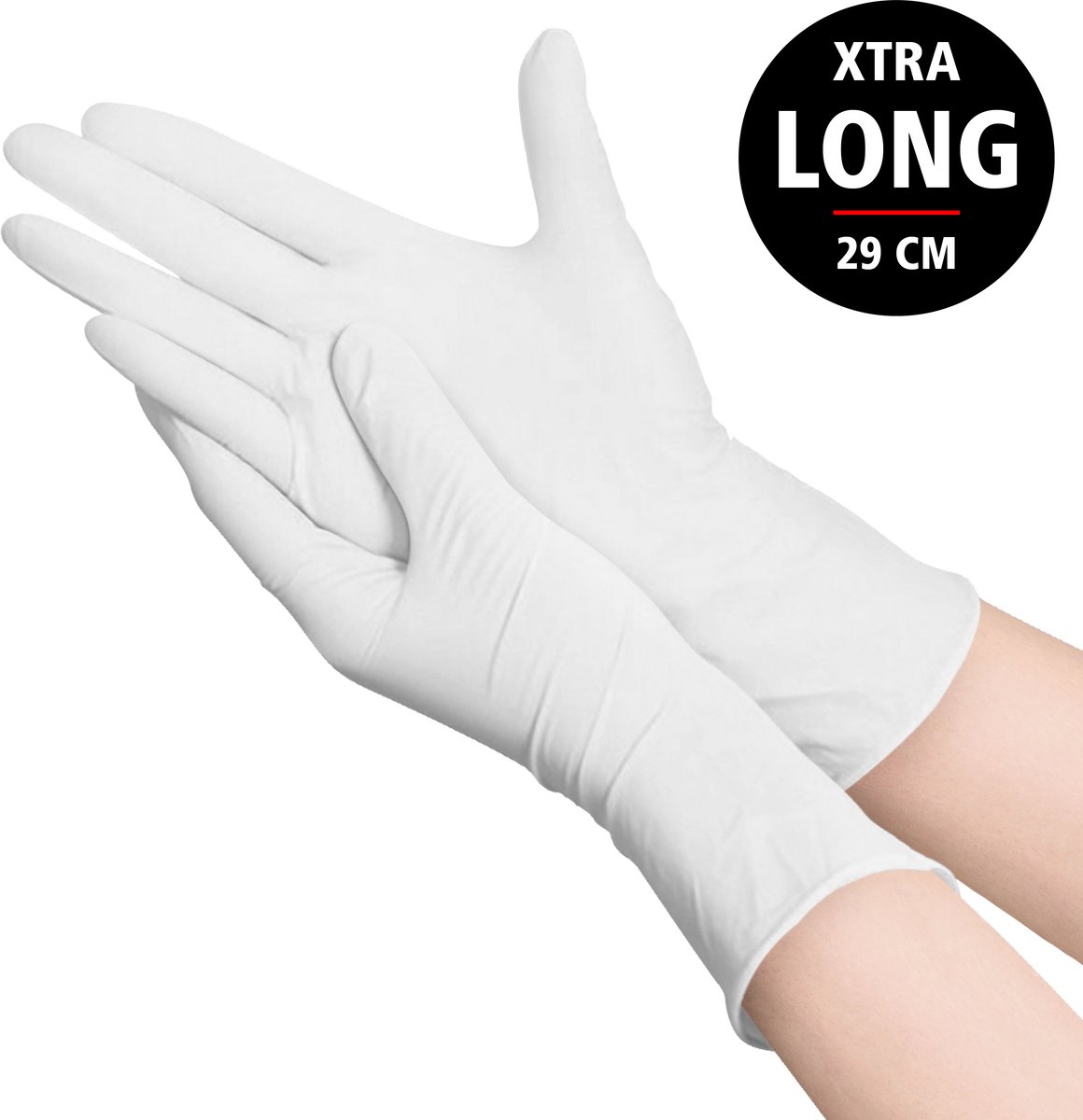 Nitril Power Handschoenen Ongepoederd - Maats S - Wit - Extra lang - Amabilia - 100 stuks