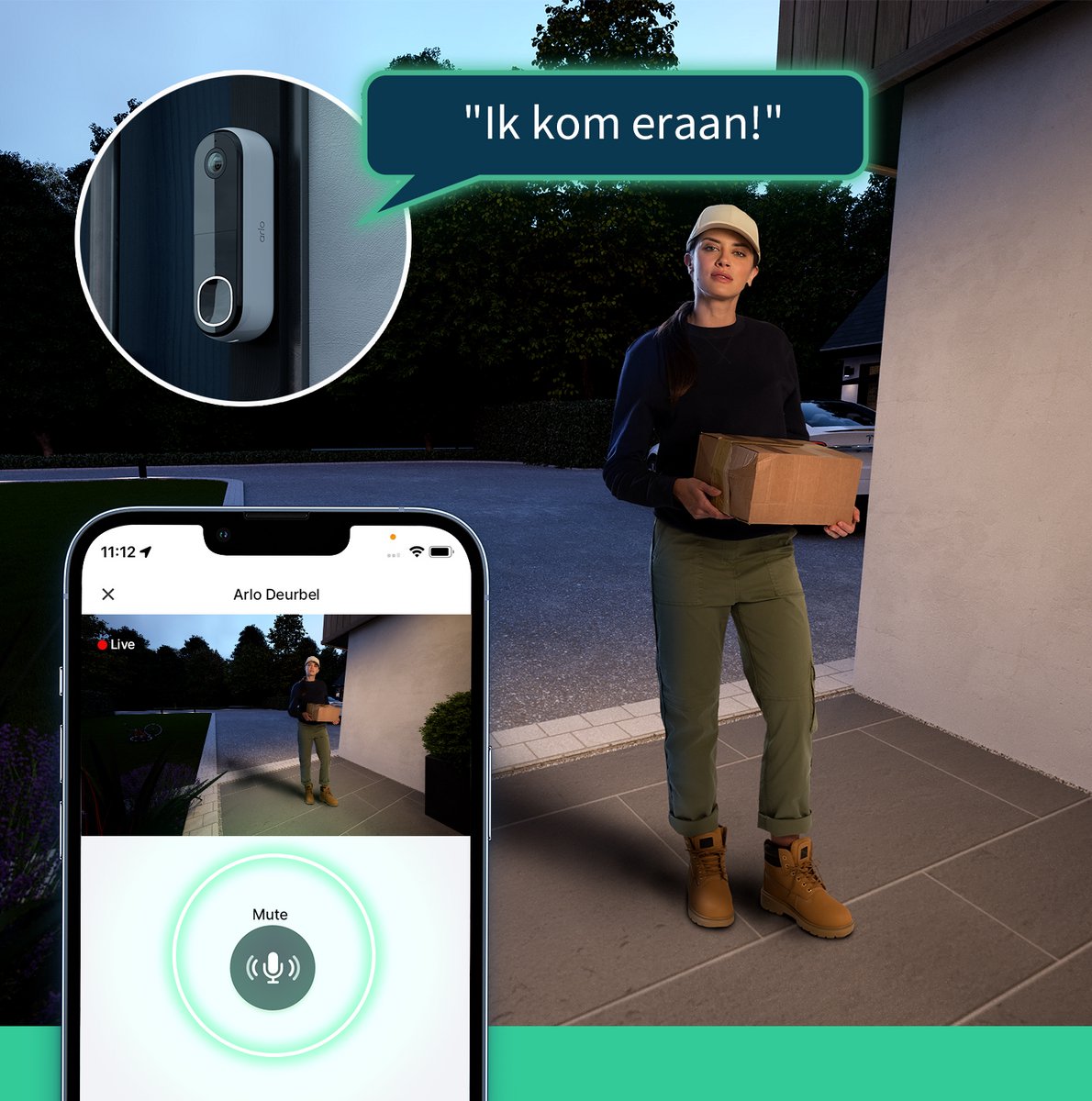 Arlo 2K draadloze video deurbel met camera, 1 deurbel, wit – foto 4