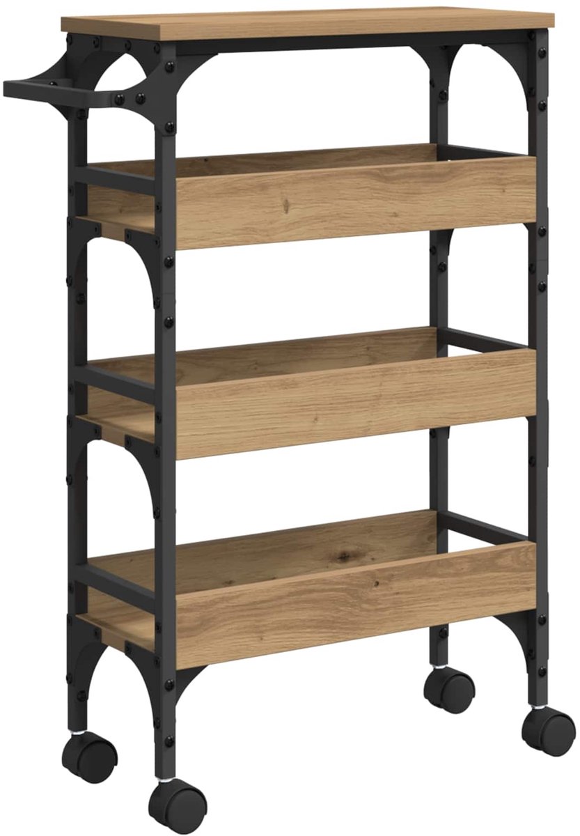 vidaXL - Keuken - Trolley - Artisan - Eiken - Bewerkt - hout