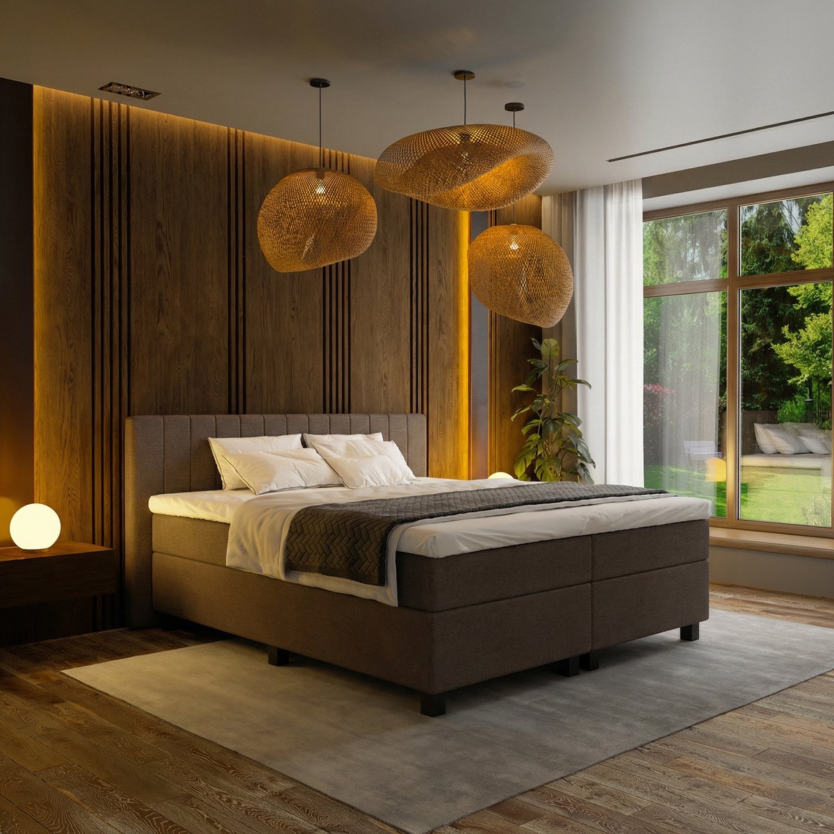 Mörgenn Boxspring Douze - Pocketvering - 12-Baans Hoofdbord - Bruin - 100x220 cm - Inclusief Dekbed en Kussens