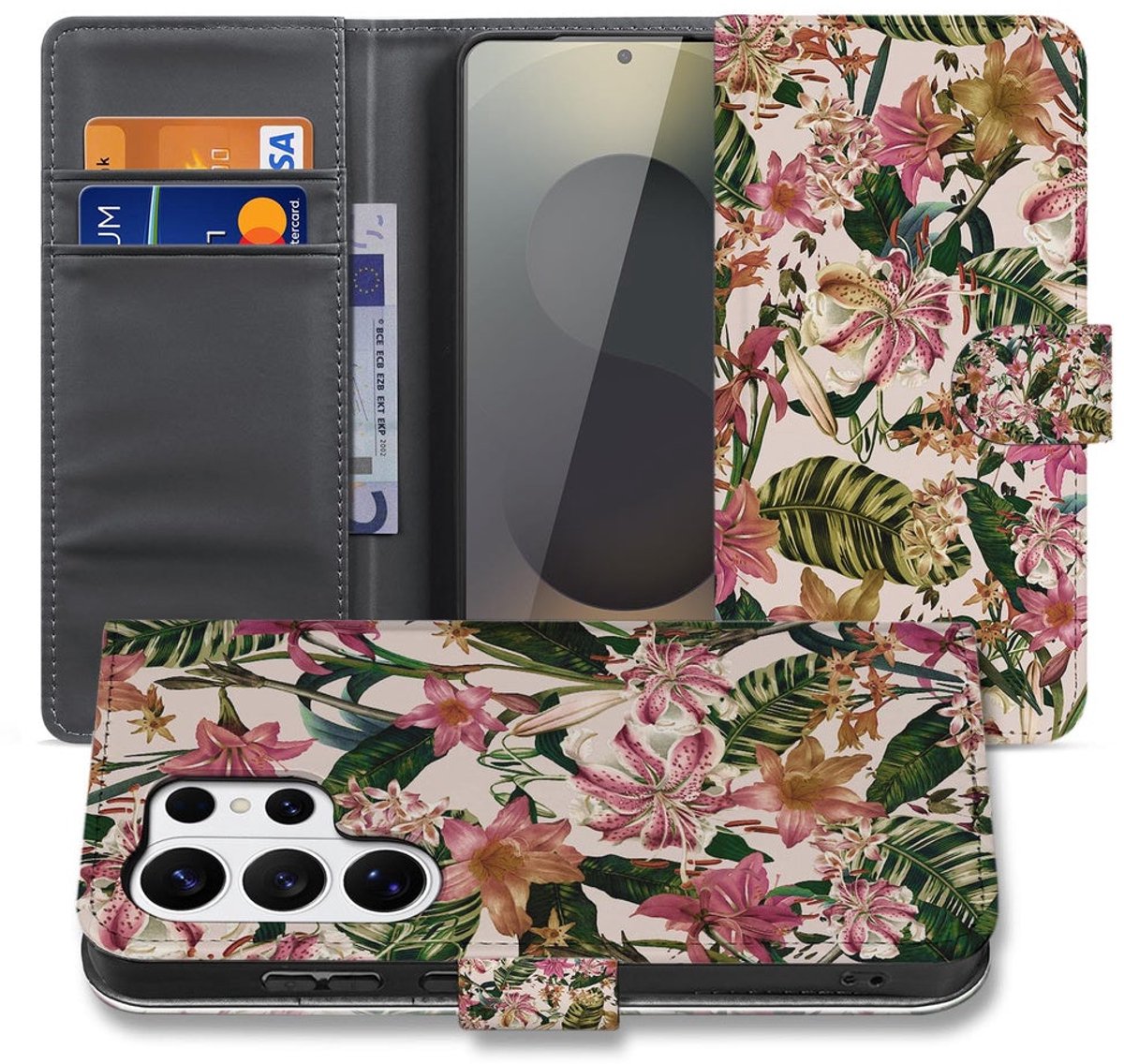 Bookcase Samsung Galaxy S26 Ultra Paars Wit Bloemen Portemonnee Hoesje