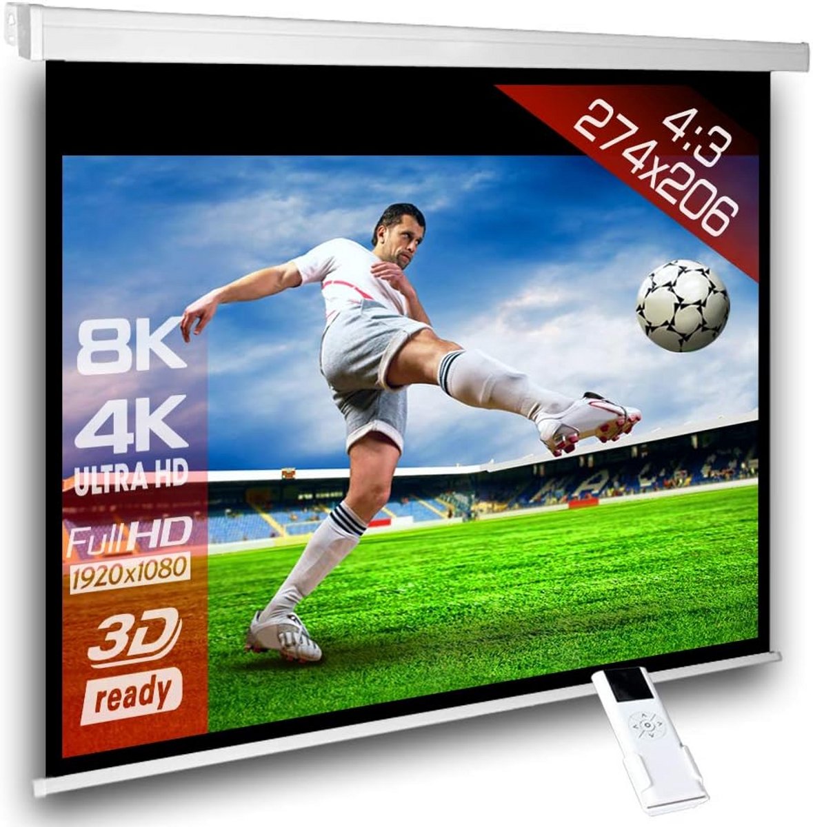 Motorisch Projectiescherm 274 x 206 cm 4:3 FULL-HD 4K/8K 3D HDR met Afstandsbediening