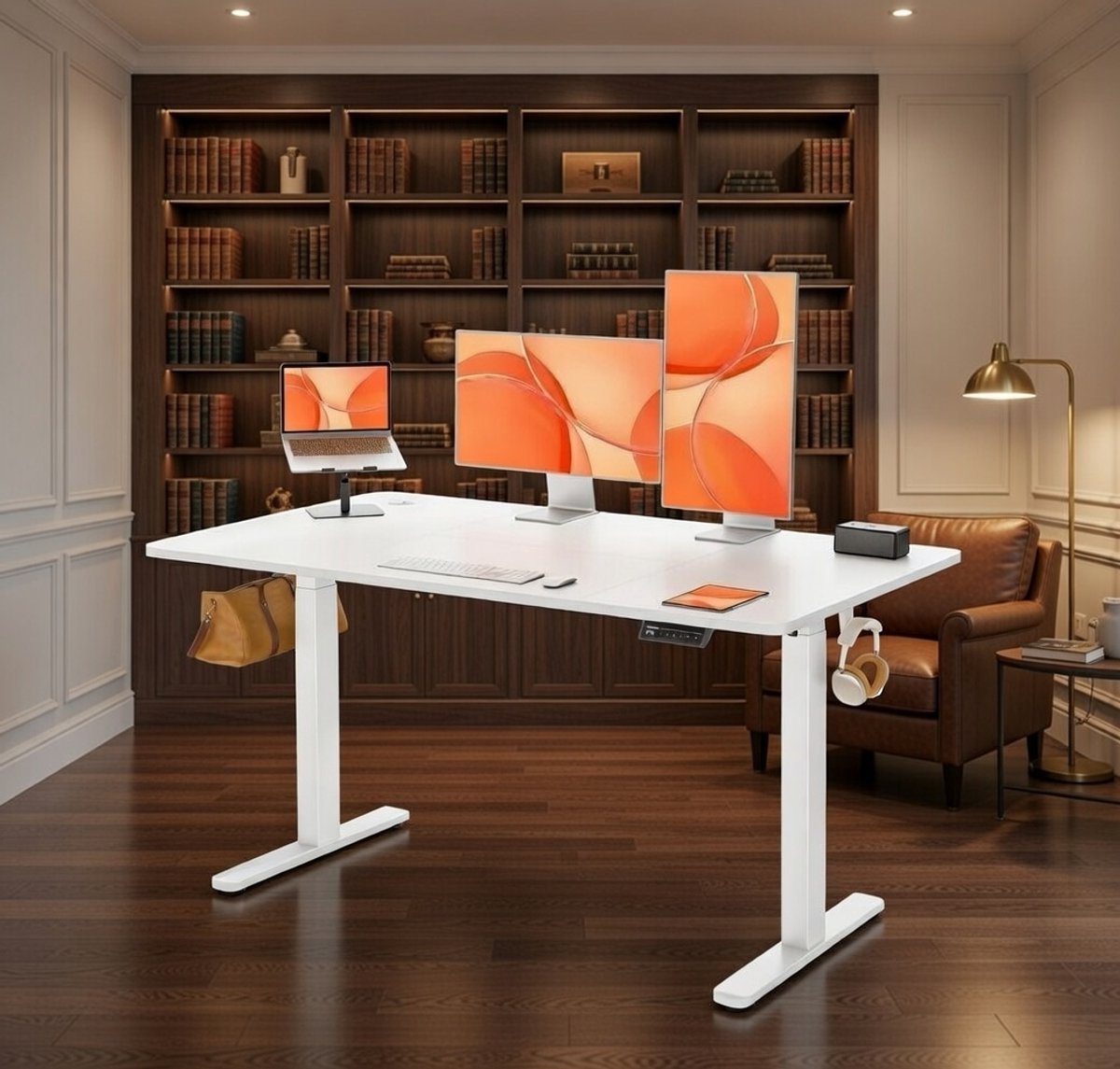 Ergonomisch Elektrisch Verstelbaar Bureau 140x70 cm – Novihome Staand Bureau met 4 Geheugenfuncties, Gaming Bureau en Thuiswerk Bureau – Stil, Modern Design, Hoogwaardige Aluminium Hefconstructie, Kabelmanagement, Wit