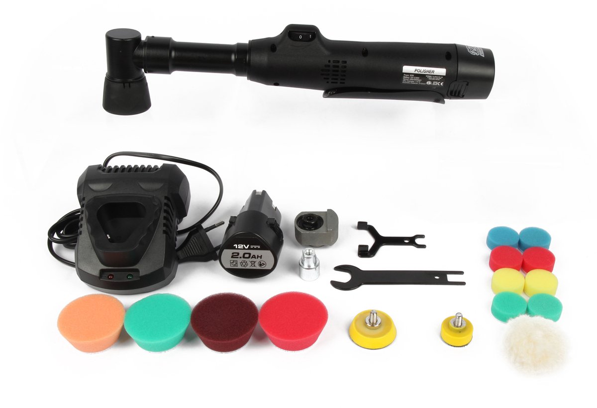 Draagbare Auto Polijstmachine – Mini Elektrisch 12V – Oplaadbaar & Handheld – Inclusief 2 Batterijen en Spons Pads – Voor Polijsten en Waxen