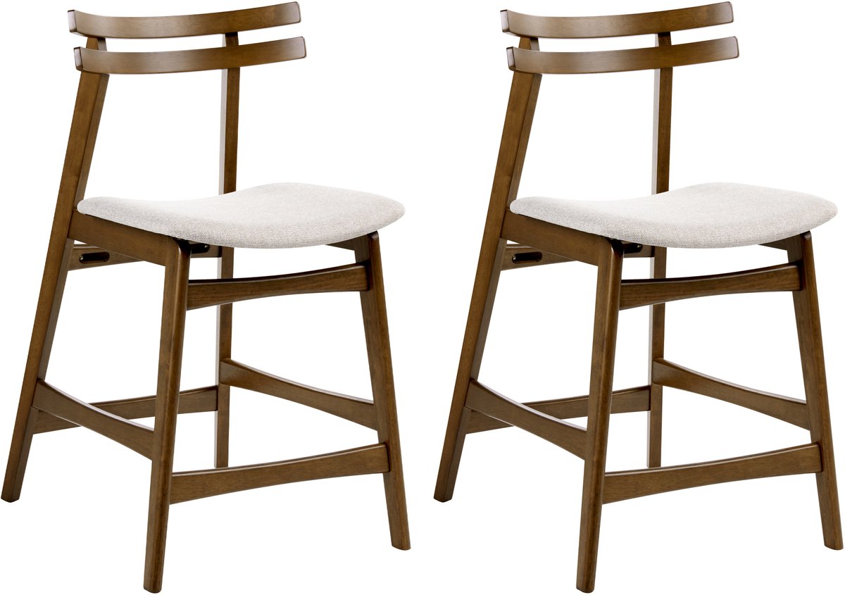 Beliani CYNTHIANA - Barstoel set van 2 - Bruin/Lichtbeige - Rubberhout