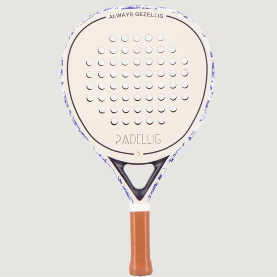Padelracket Padellig DELFTS BLAUW - 12K full carbon padelracket - teardrop/druppelvormig racket - gemiddeld, gevorderd & experts - sandblasted - inclusief design racket en kwaliteit draagtas