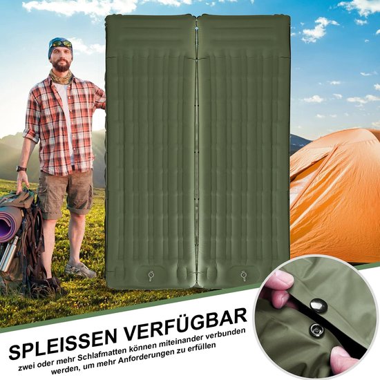 TTLUOKER®Slaapmat zelfopblazend 197 x 71 cm - Ultra Dik 12 cm Luchtbed met Ingebouwde Voetpomp - Draagkracht tot 200 kg - Camping matras - Slaapmatje - Militaire Groen van Merkloos — afbeelding 5