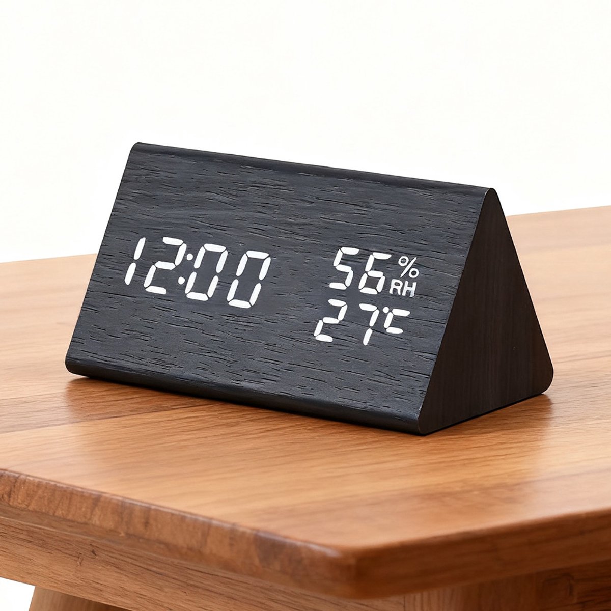 Oneay Digitale houten wekker met LED tijdweergave – Met dubbele meting voor temperatuur en luchtvochtigheid – Praktisch voor slaapkamers en kinderkamers