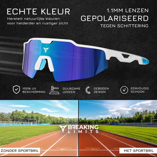 Breaking Limits Polariserende Sport Zonnebril - Fietsbril & Hardloopbril - UV400 Bescherming - Ultralicht - Blauw/wit van Merkloos — afbeelding 4