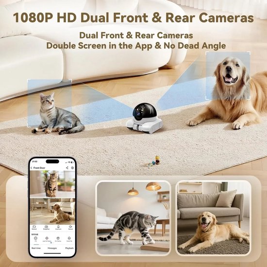 HOB Huisdiercamera Verrijdbaar - 360 ° - Babyfoon - Beveiligingscamera - Binnencamera - Camera Robot - Interactief - App - Wifi van Merkloos — afbeelding 3