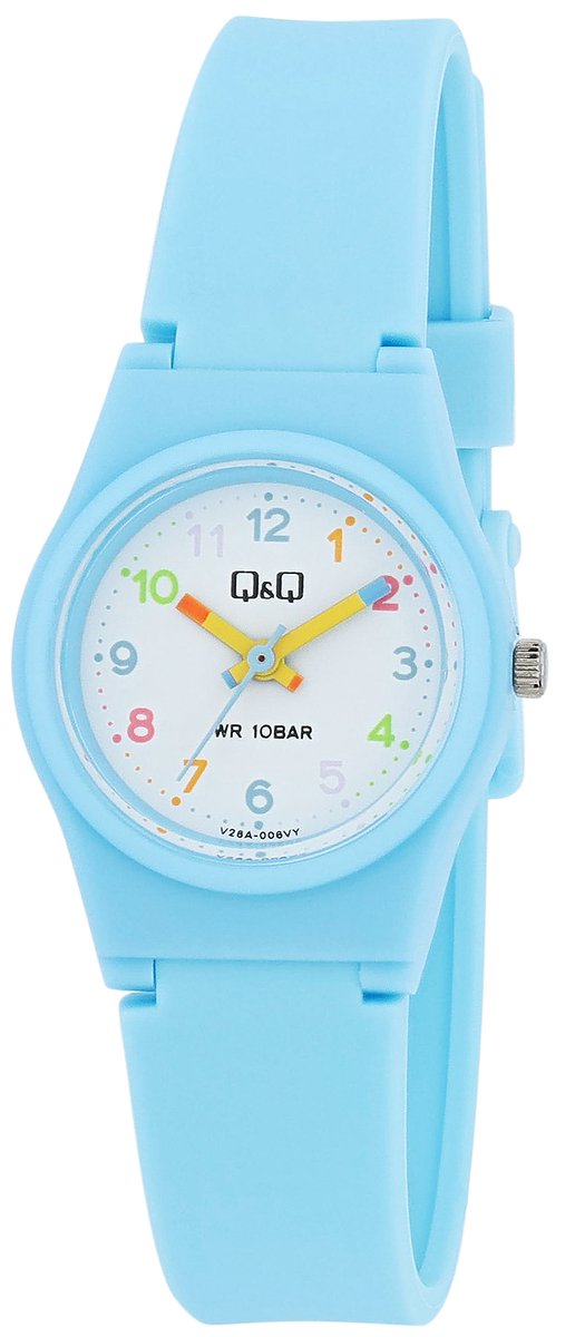 QQ Q+Q kinderhorloge V28A kinderhorloge met siliconen band, 10 BAR, blauw, leerhorloge