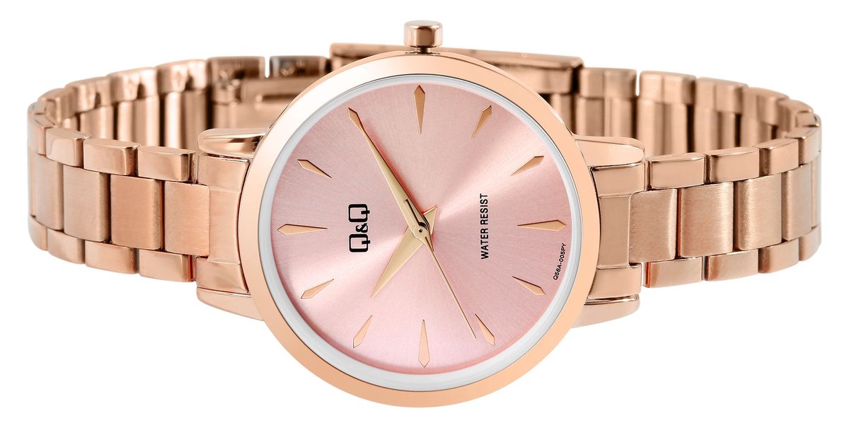 QQ-model Q56a-005-Dameshorloge-3 atm waterdicht-rose kleurig-diameter 31 mm-roze wijzerplaat