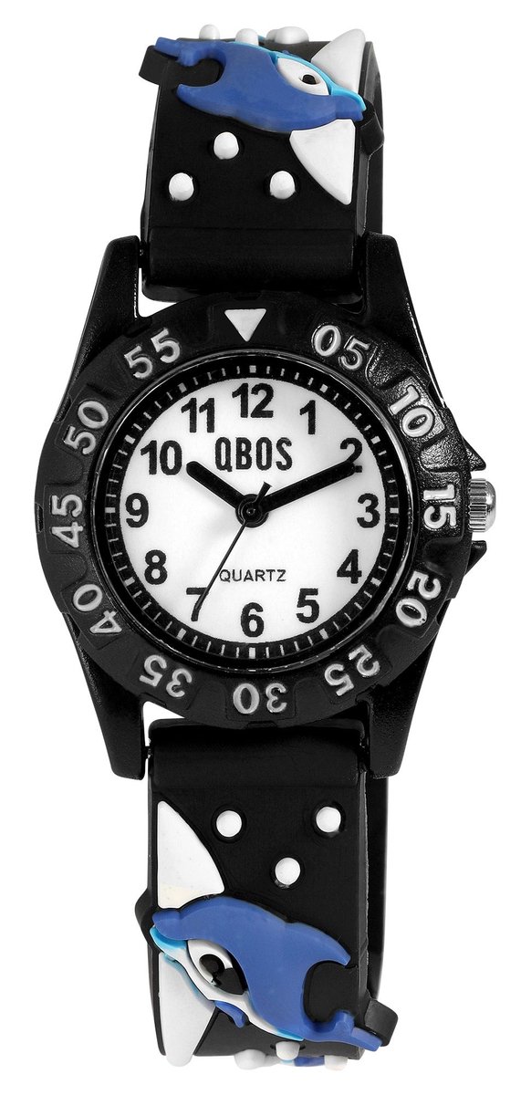 QBOS QBOS kinderhorloge 4500046 Siliconen band, kleurrijk, dolfijnmotief, D 28 mm