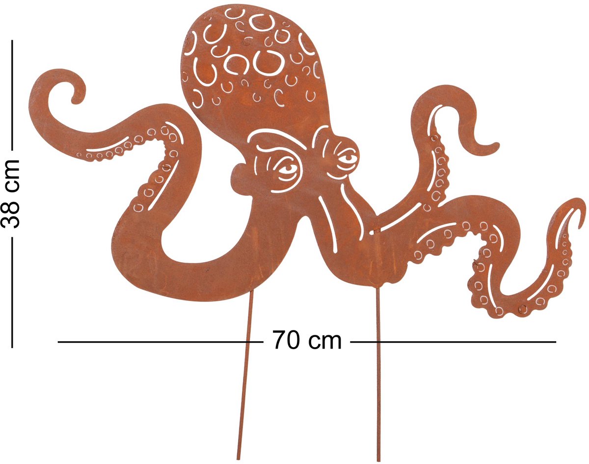 UNUS® Tuinsteker octopus in roestlook - Decoratie voor buiten - Tuin - Metaal - Tuindecoratie voor buiten -