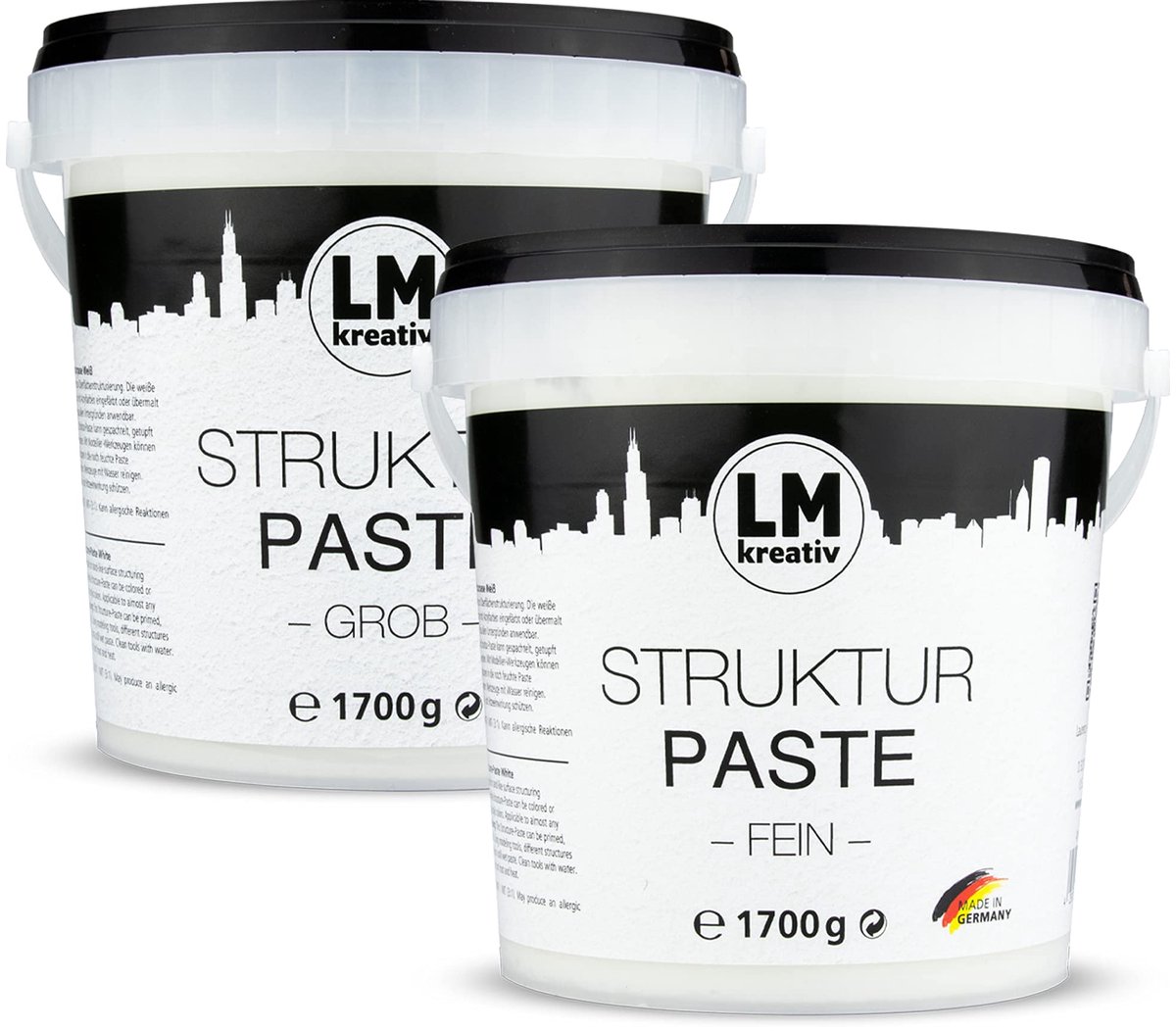 LM-Kreativ Structuurpasta - Modelleerpasta - Gebaseerd op Water - Fijn & Grof - Wit - 2x 1.7 kg