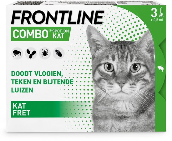 Doosje Frontline Combo Spot-On Kat met een grijze cyperse kat