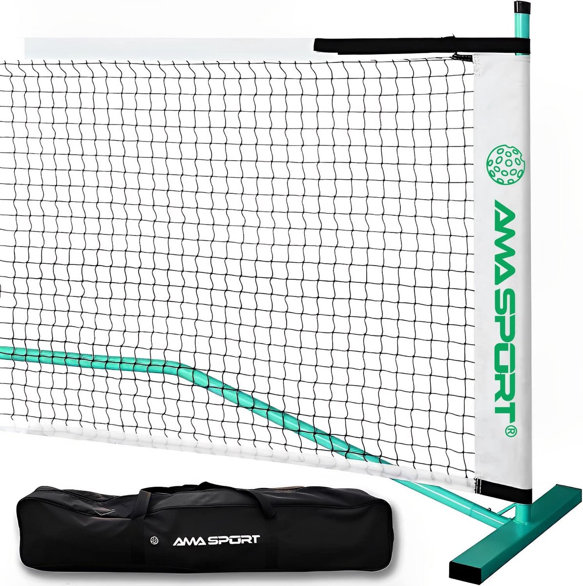 Pickleball Net Groen – Draagbaar Compleet Net Set met Tas – Eenvoudig Op te Zetten – AMA Sport