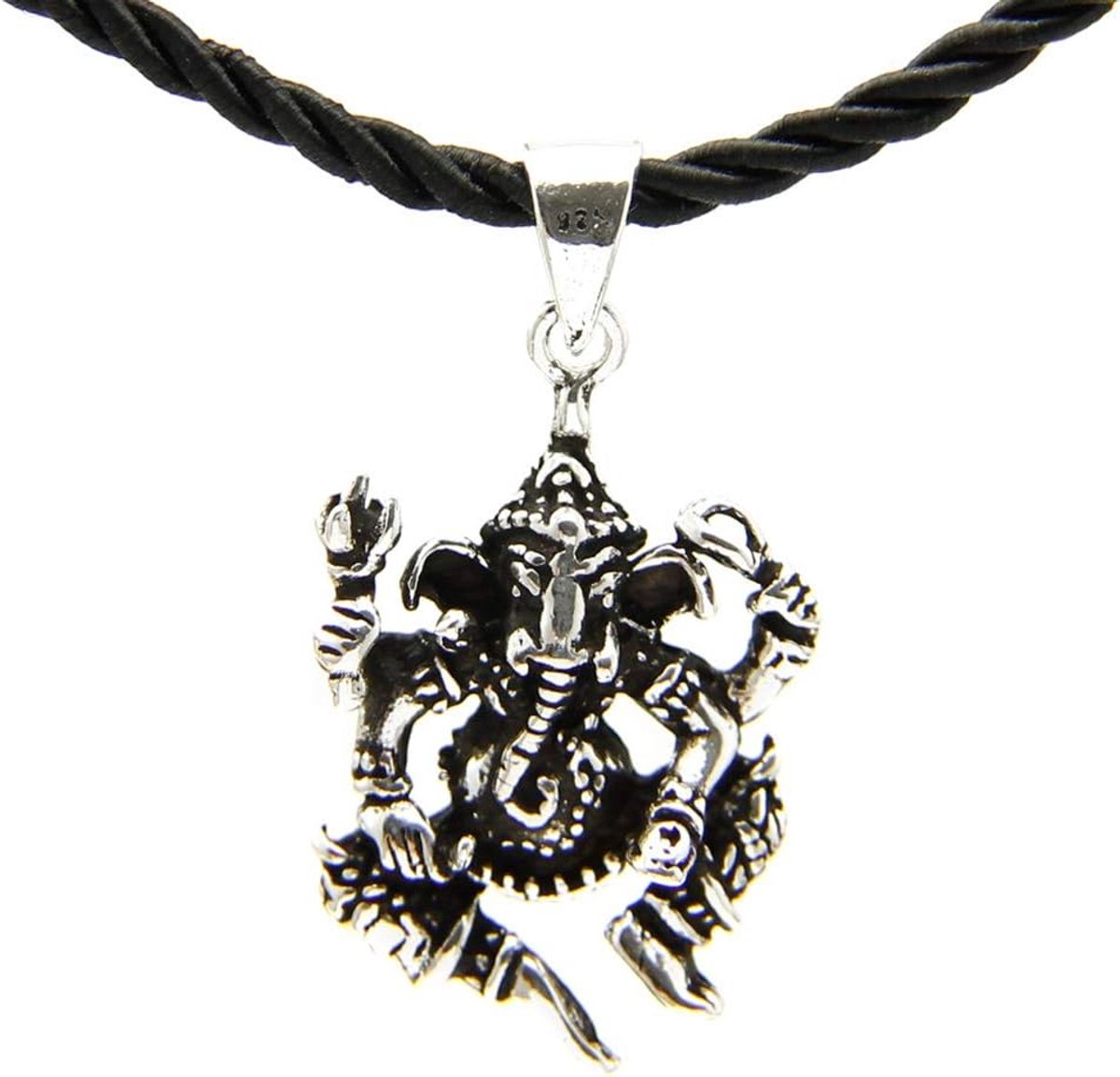 Boeddha hanger - Glimlachende figuur - Spirituele accessoire - Handgemaakt Sterling Zilver - 11x7x2cm - Zwart