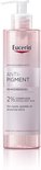 Eucerin Anti-Pigment Reinigingsgel met pompflacon. De roze gel is helder en bevat bubbeltjes.