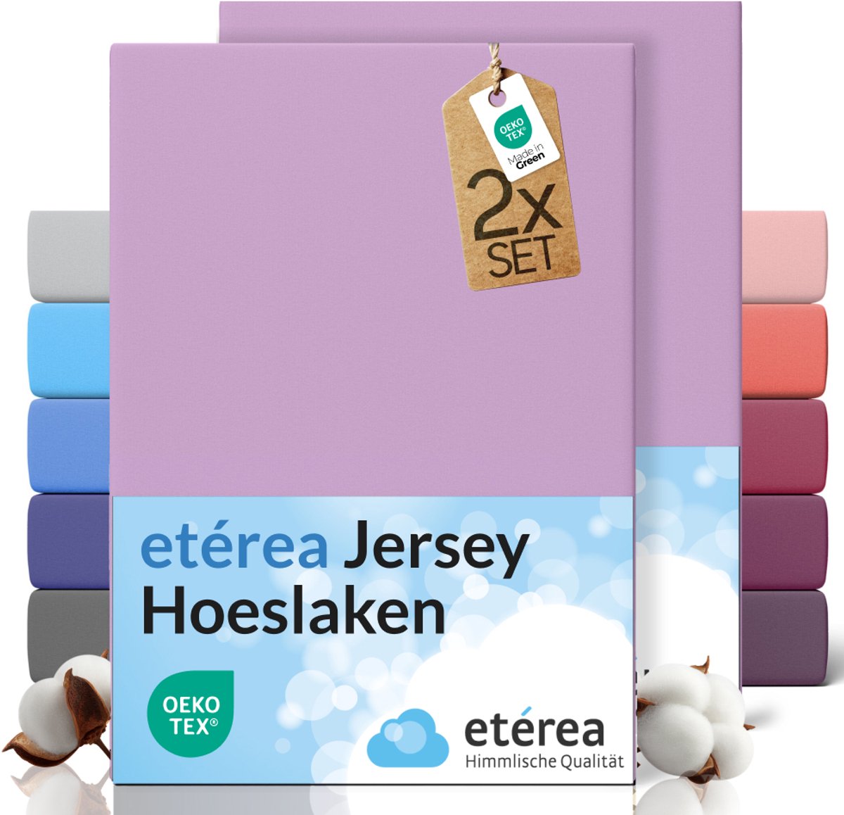 etérea Jersey hoeslaken 2-pack 90x200-100x200 cm (hoek 25 cm) 100% katoen - Lila