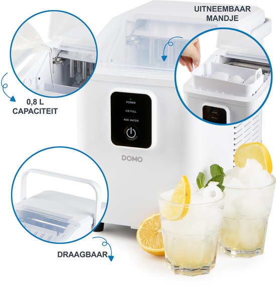 DOMO DO9292IB IJsblokjesmaker - IJsblokjesmachine met IJsschep - 0,8 l - 9 ijsblokjes in 8 minuten - Zelfreinigingsfunctie - 12 kg/24 u - Wit van Domo — afbeelding 3