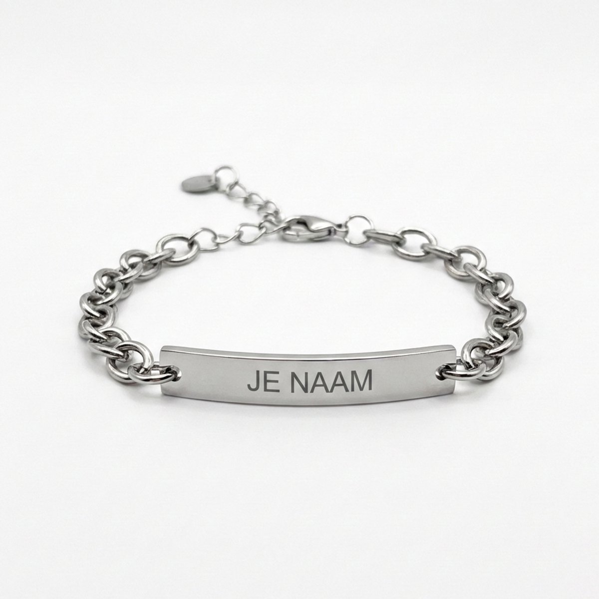 Armband met graveer, Armband met naam, RVS armband met naamgravure – zilverkleurige schakelarmband – verstelbaar – gepersonaliseerde armband, Armband met naamplaatje ,graveerarmband