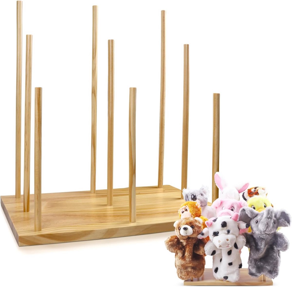 Houten Poppenstandaard voor Handpoppen - Educatieve Display en Opbergrek