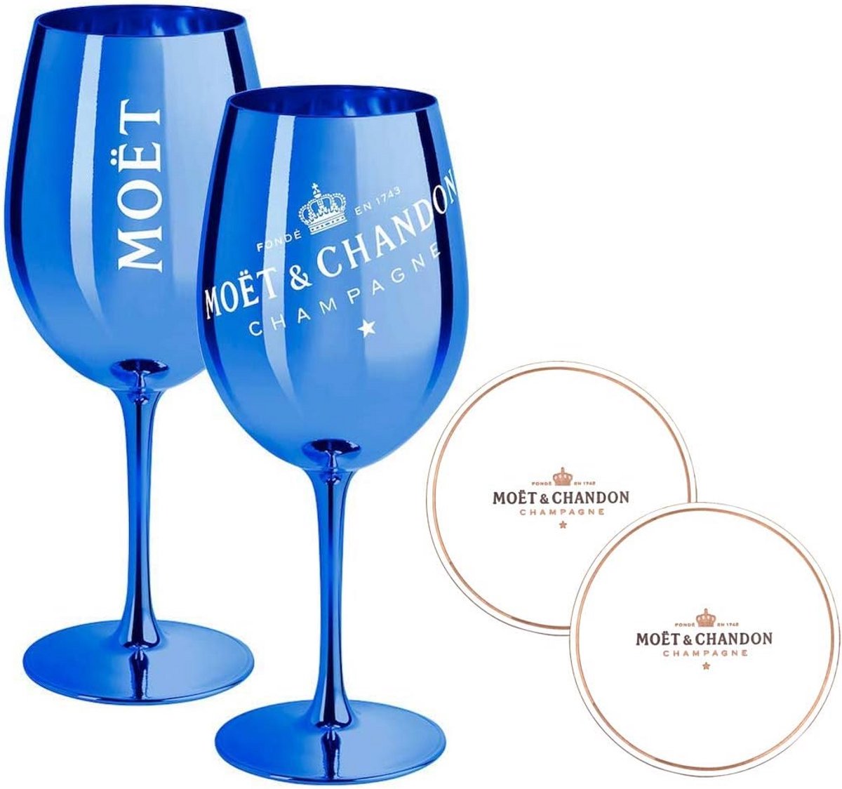 2x Blauwe Champagneglazen Met Onderzetter Luxe Geschenkset
