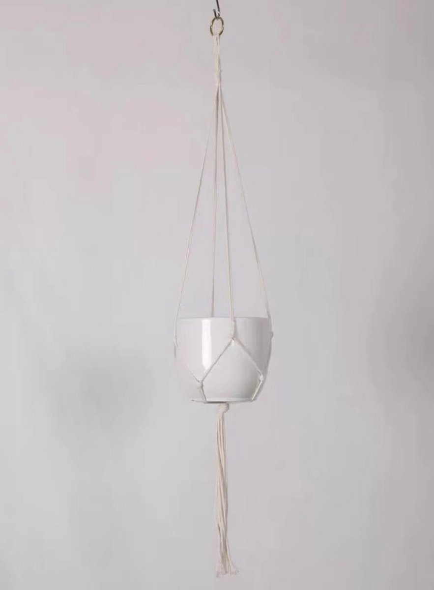 Macrame hangplantenhouder 80 cm - katoenen touw, wit, voor binnen en buiten