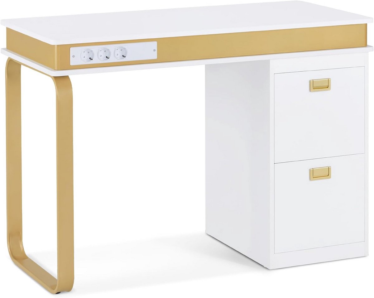 Nagel- en manicuretafel met lade en 3 stopcontacten - witgoud