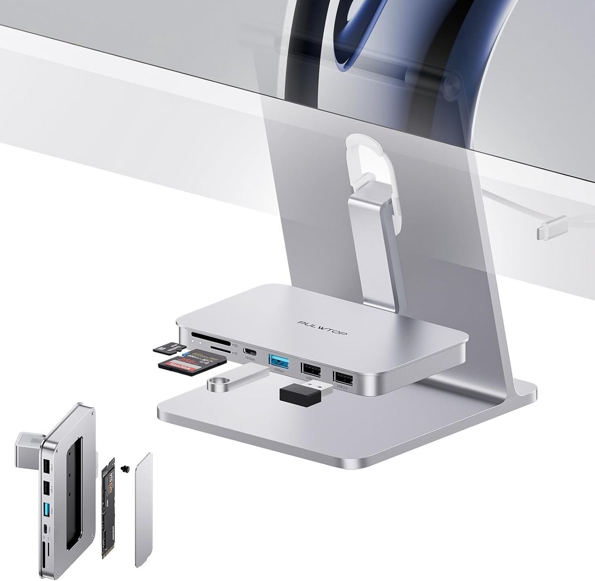 Uitbreidingshub USB-C voor iMac 24 inch en Studio Display 27 inch met M.2 SSD Slot