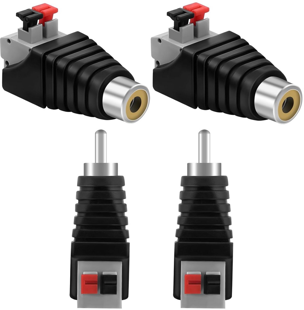 RCA naar Schroefdraad Speaker Draad Adapter Set (4 stuks) - Soldeervrij
