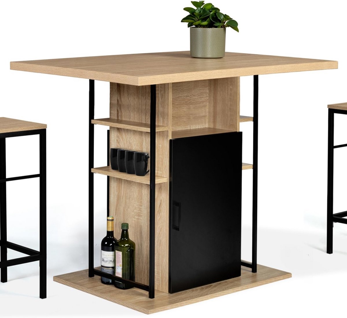 Keukeneiland met Opbergruimte 110 cm Zwart en Beukenlook - Industrieel Design