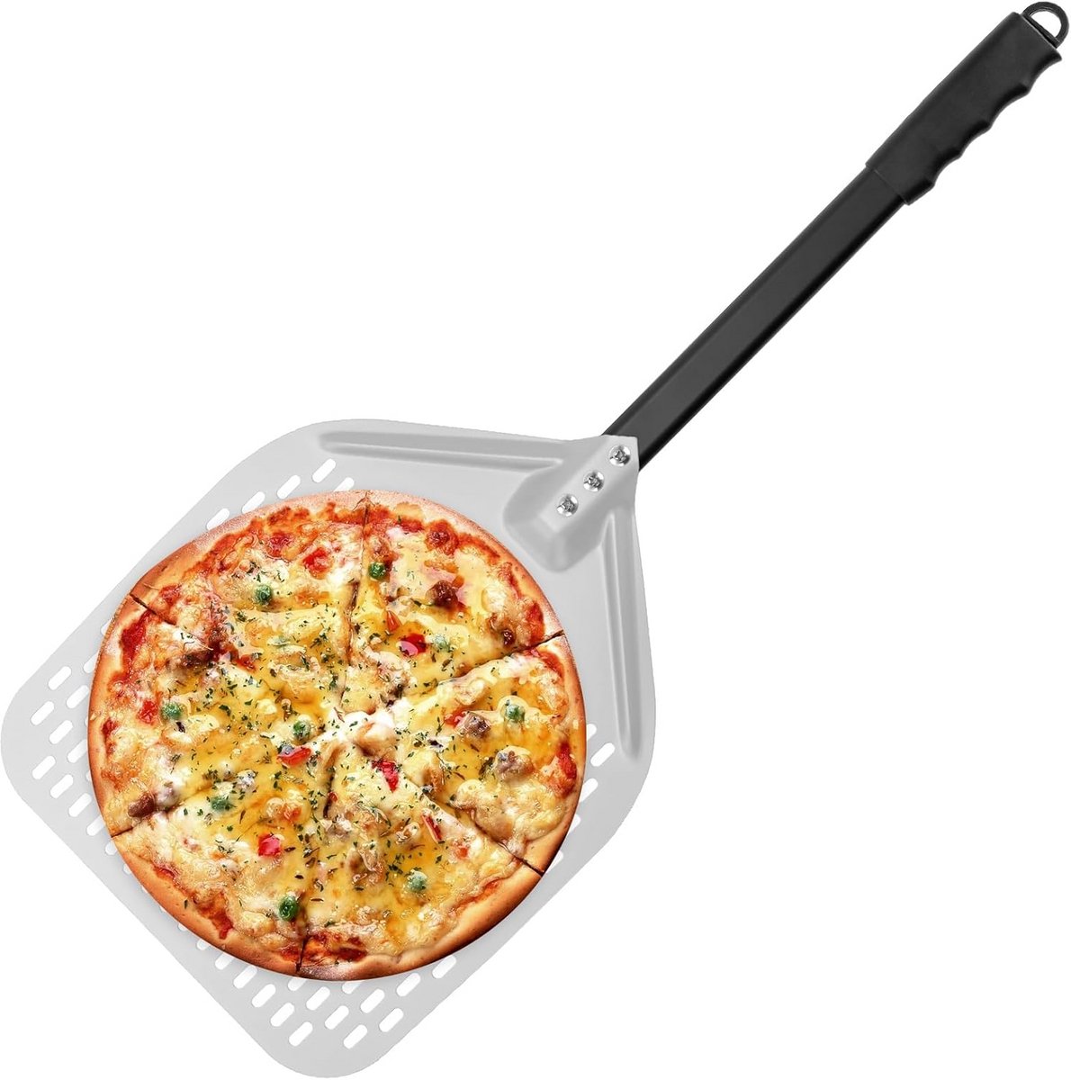 Geperforeerde Aluminium Pizzaschep voor Oven en Bakken, Afneembaar Handvat