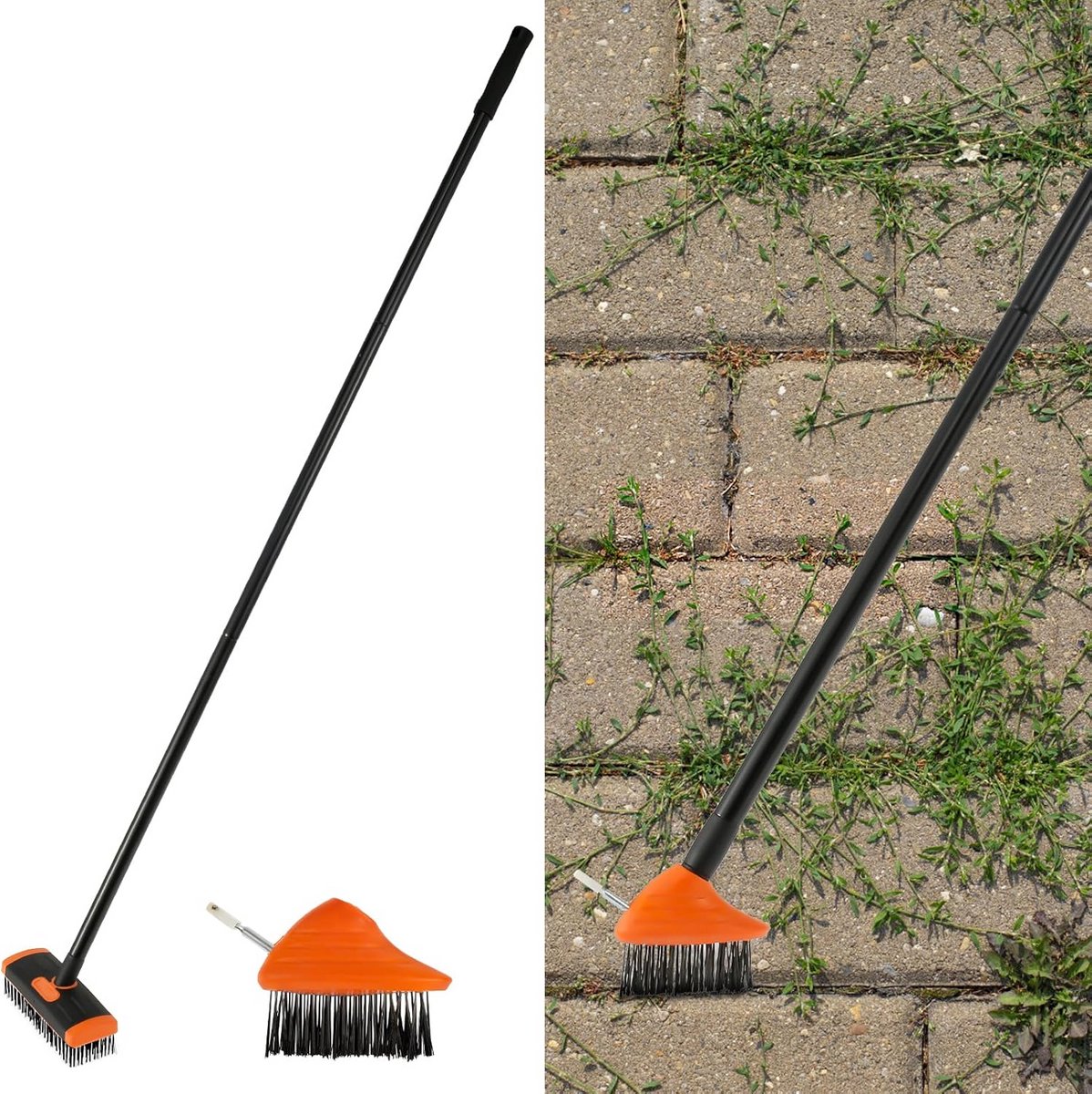 Onkruidborstel met Telescopisch Handvat (133cm) - Inclusief Rechte en Driehoekige Kop voor Terras en Bestrating