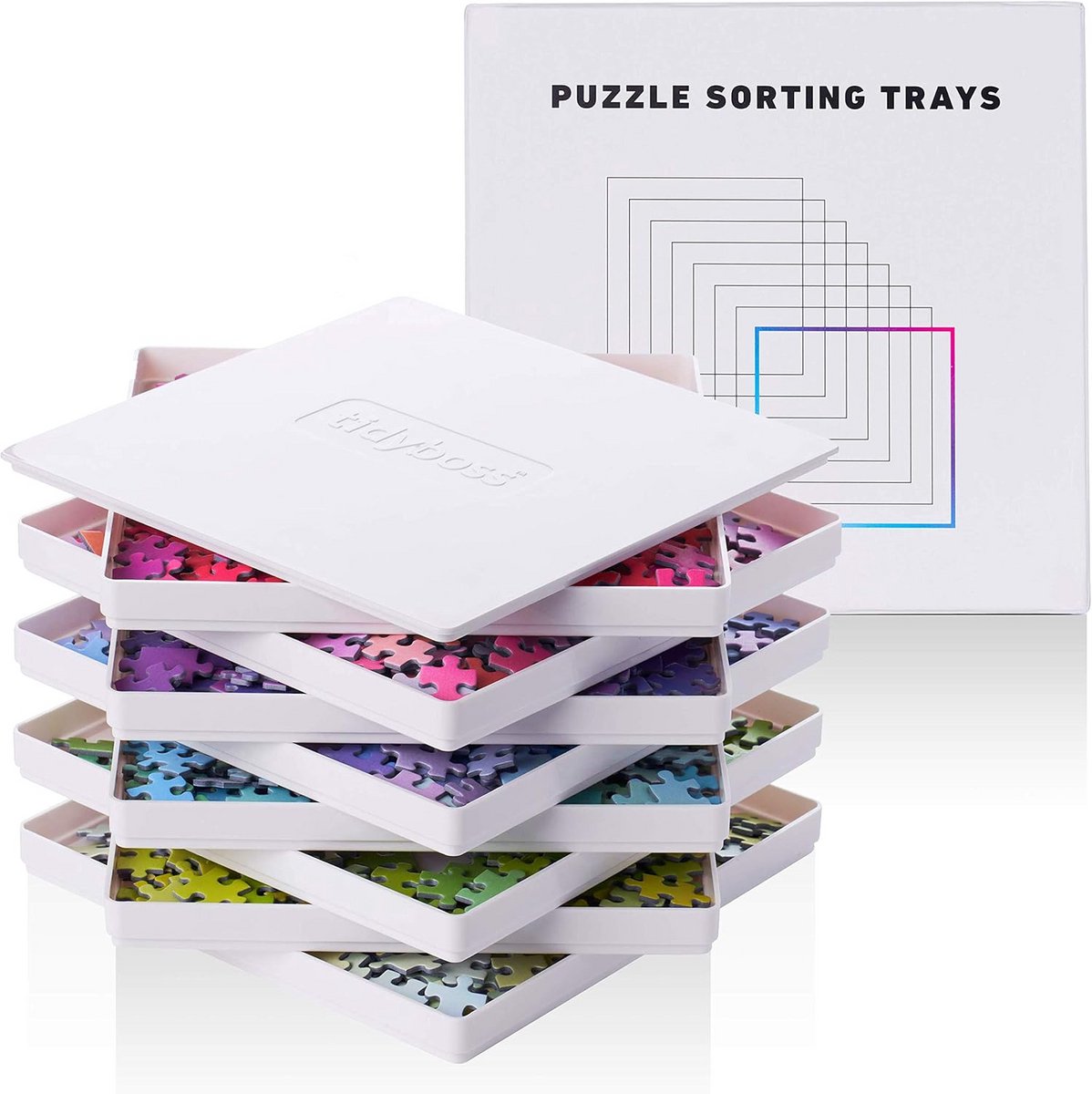 Puzzel sorteer trays met deksel - 4 stuks 25,4 cm - Witte achtergrond - Voor puzzels tot 2000 stukjes