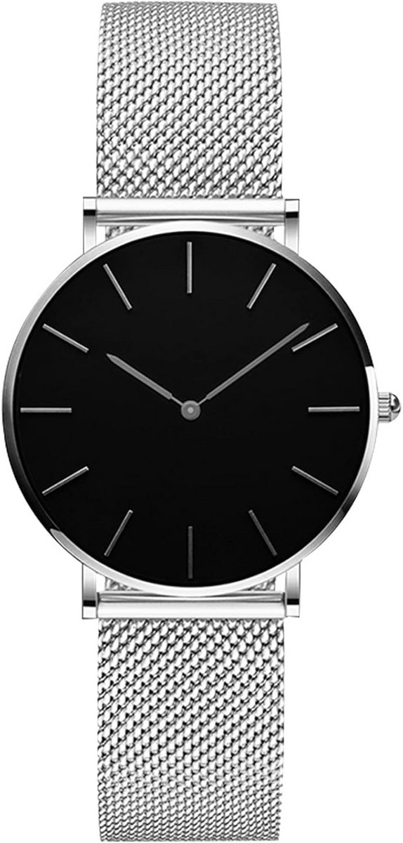 Minimalistisch Dameshorloge met Analoge Wijzerplaat en Roestvrijstalen Mesh Band