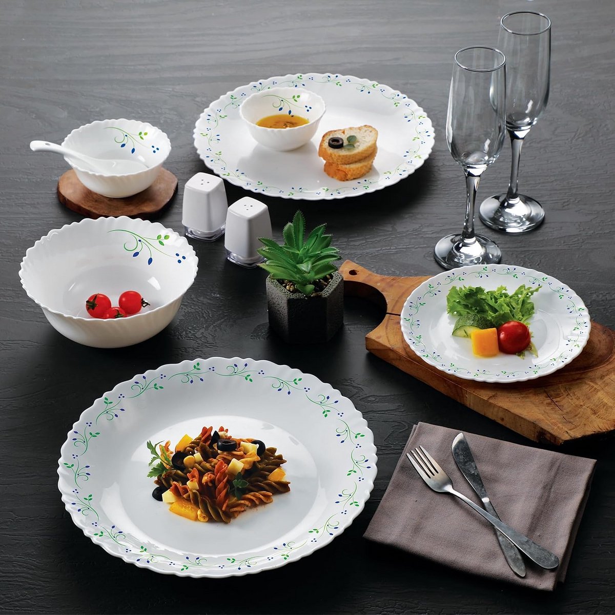 18-delig Dineret Tropical Lagoon - Wit Opalglas Servies Set voor 6 Personen