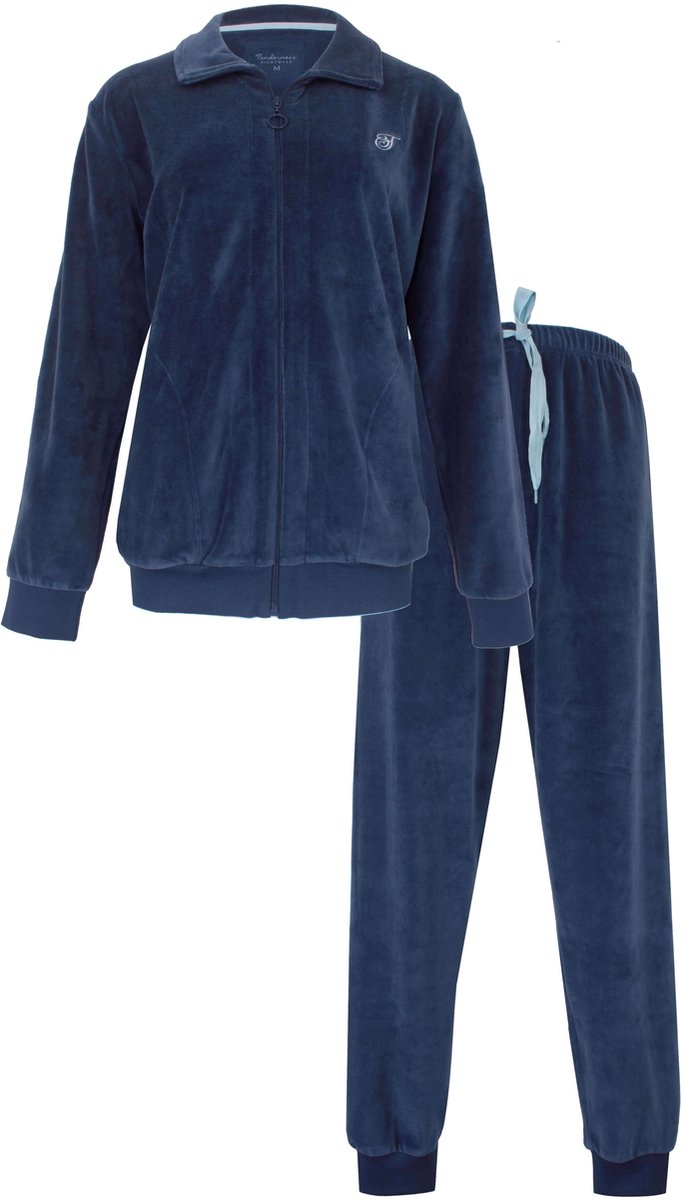 Tenderness Dames Huispak - Velours - Lange Mouwen - Blauw - Maat M