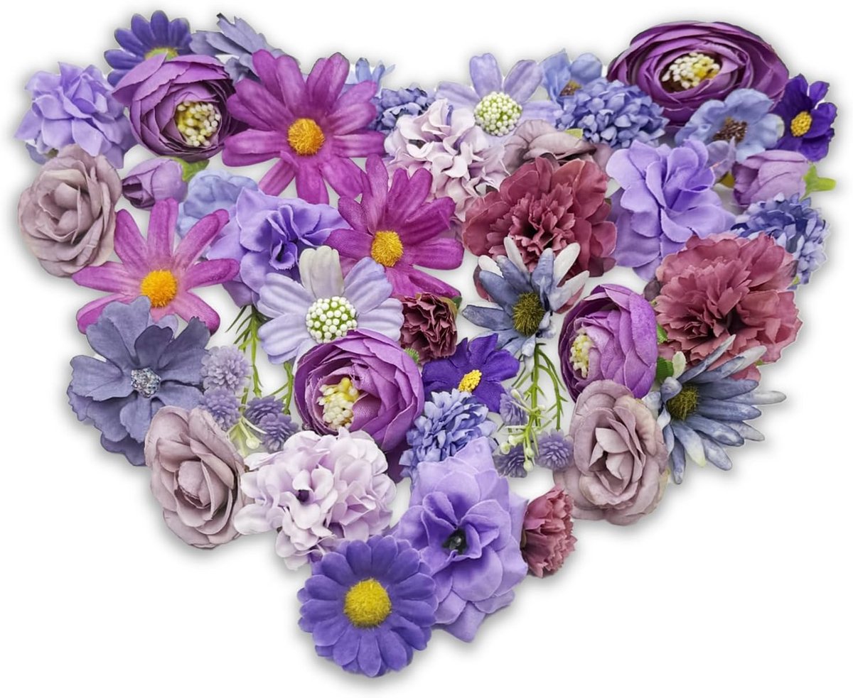 44x Kleine Paarse Kunstbloemen van Stof voor Decoratie, Knutselen en Bruiloft
