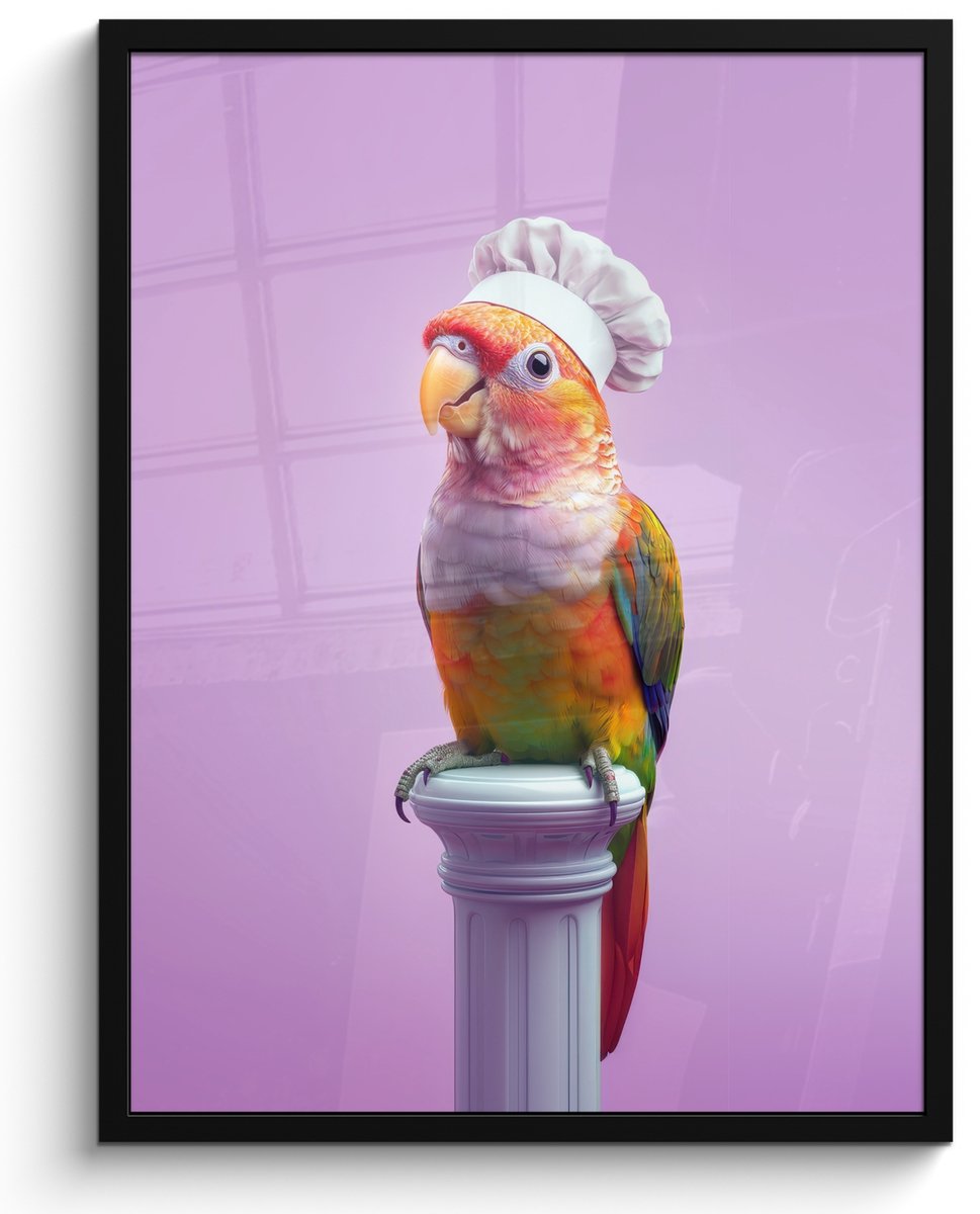 FrameYourWall Fotolijst inclusief poster - Posterlijst 50x70 cm - Posters - Papegaai - Koksmuts - Pilaar - Vogel - Foto in lijst - Keuken decoratie muur - Wanddecoratie accessoires - Muurdecoratie - Schilderijen Koksmuts - Parkiet