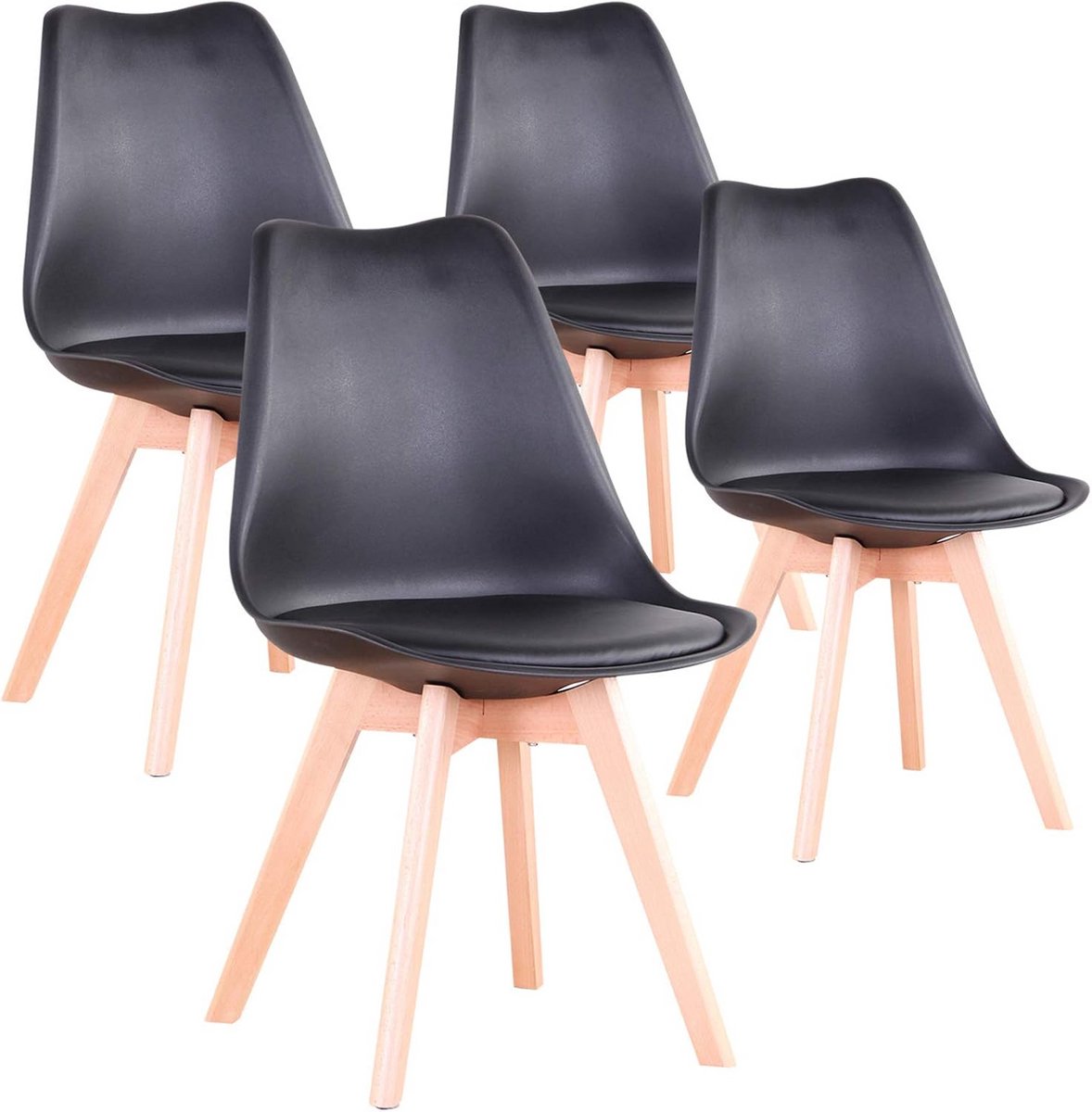 Set van 4 Eetkamerstoelen Scandinavisch Design met Houten Poten