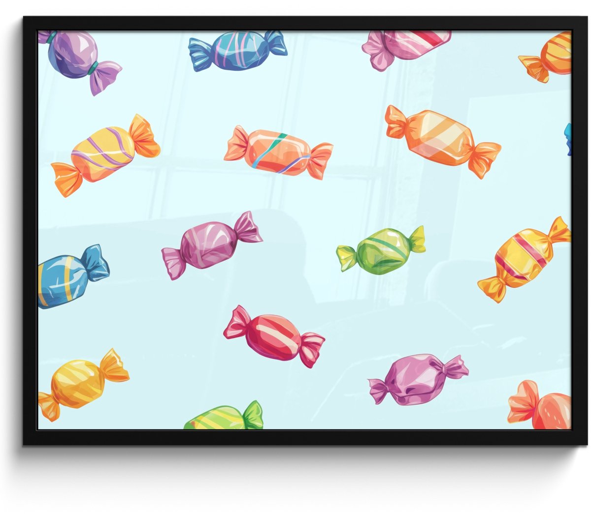 FrameYourWall Poster in lijst - Fotolijst 70x50 cm - Posters - Blauw - Patroon - Snoep - Posterlijst zwart - Decoratie - Wanddecoratie woonkamer - Muurdecoratie slaapkamer Snoepjes - Patroon