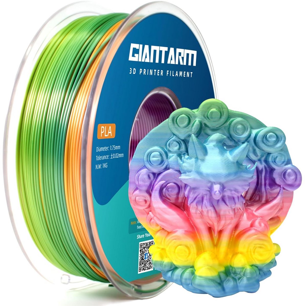 PLA 3D Printer Filament 1.75mm, 1kg, Kleurverloop (Color Gradient), Voor 3D Printen