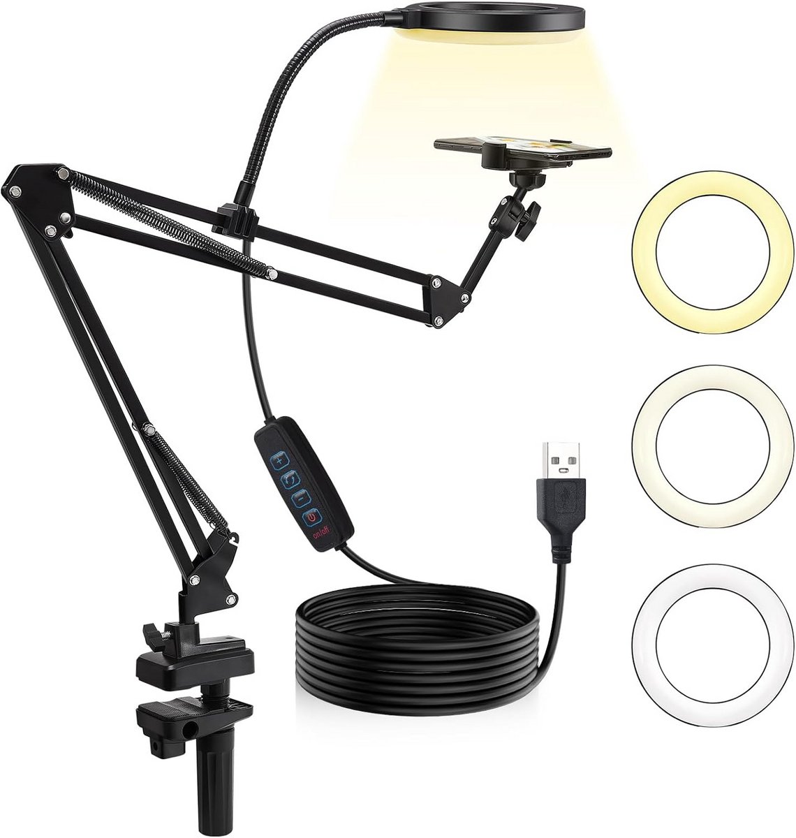Flexibel Overhead Telefoonstatief met Ringlicht voor Verticale en Horizontale Opnames