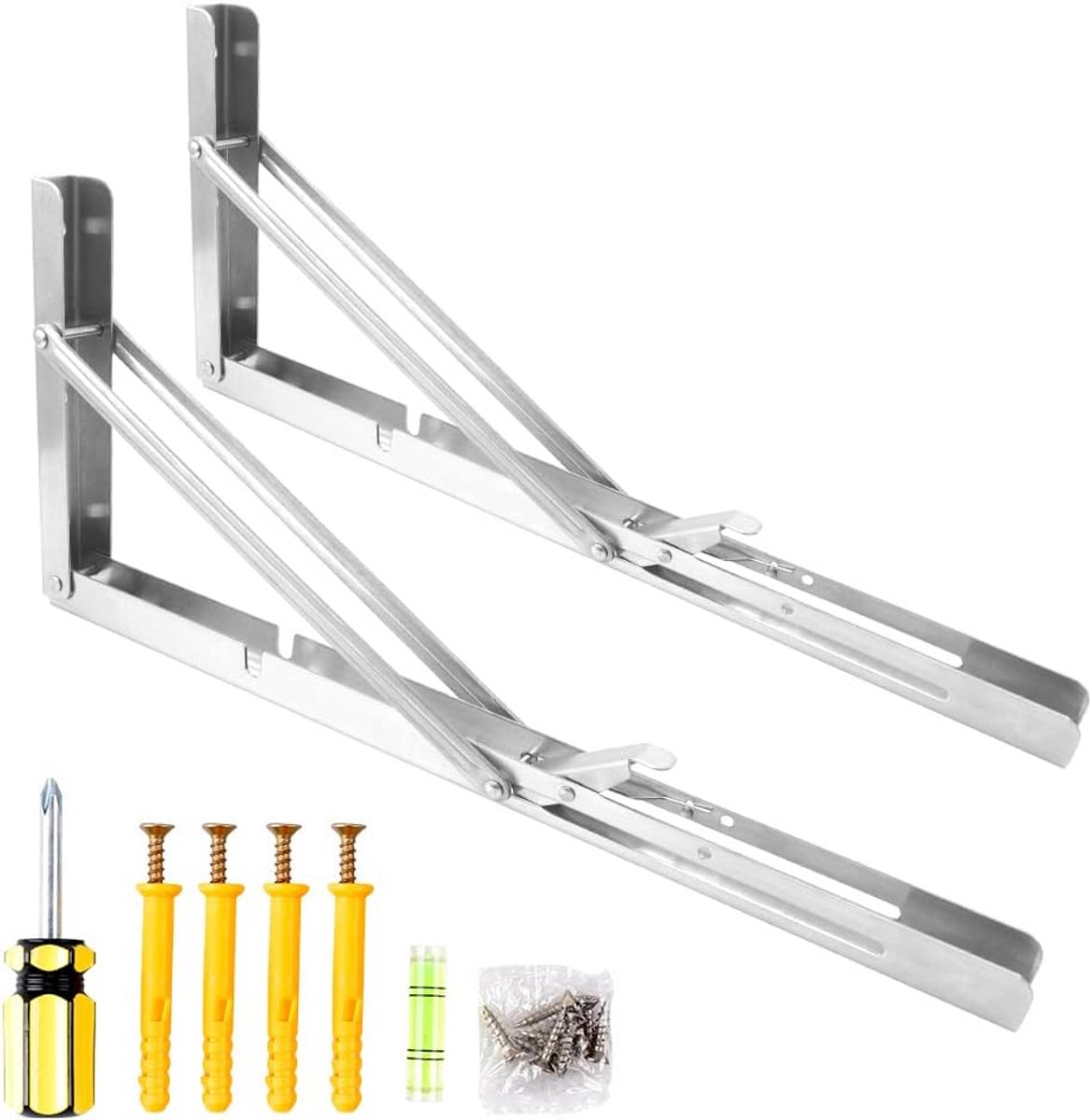 2x Zware Opvouwbare Planksteunen Zilver - Wandmontage Driehoekig | 40 cm