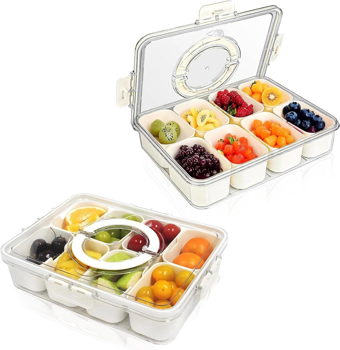 Draagbaar dienblad met deksel en 8 compartimenten voor snacks en voedselorganisatie
