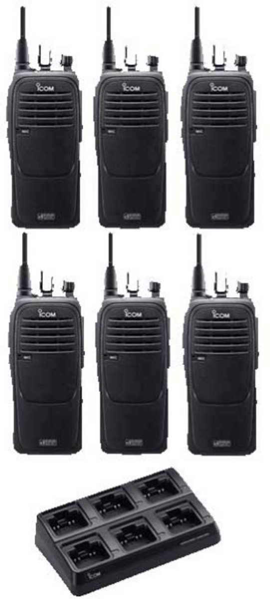 Set van 6 Icom IC-F29DR3 Digitaal DPMR en PMR446 portofoons met multilader