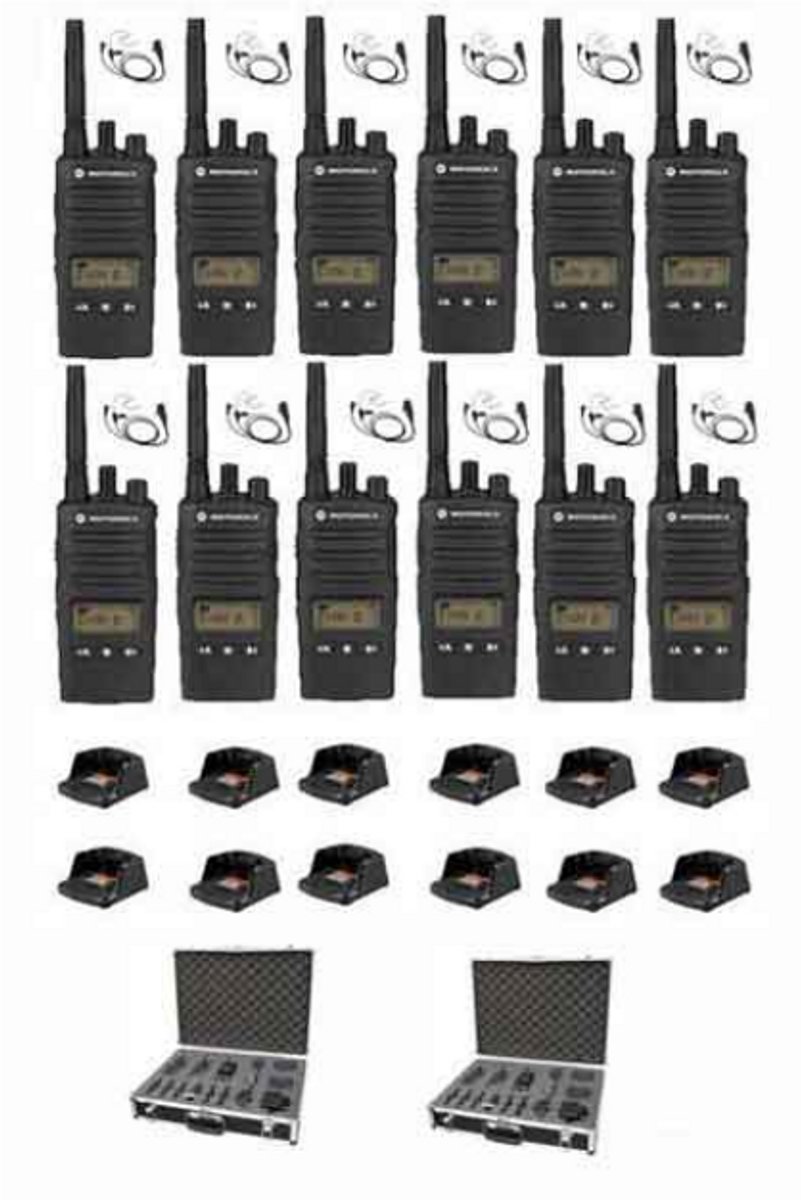 Set van 12 Motorola XT460 IP55 PMR446 met beveiliging oortje tafellader koffer